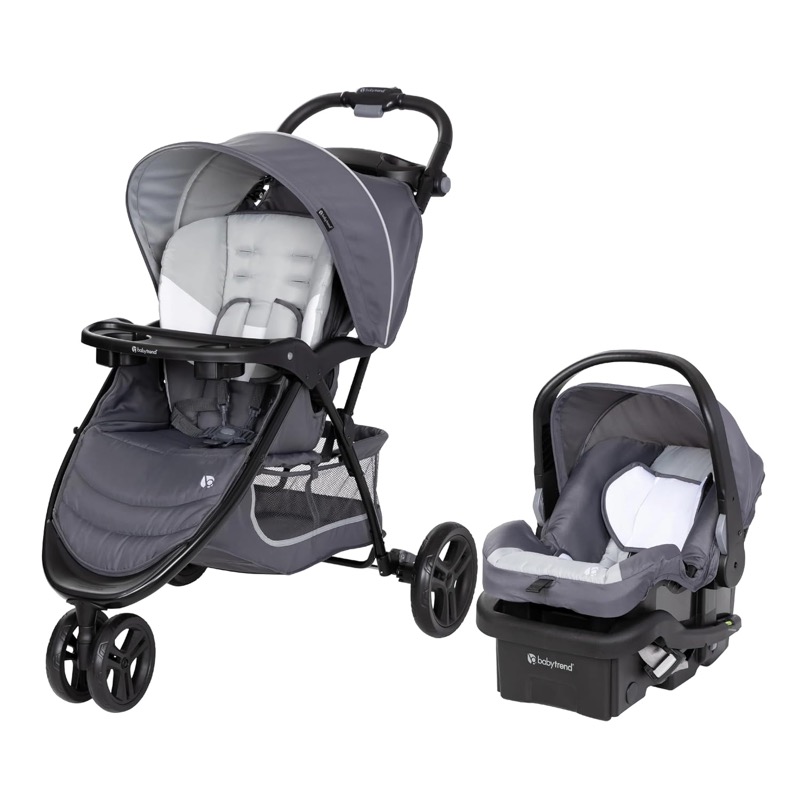 gray baby trend ez ride stroller with a matching ez-lift infant car seat