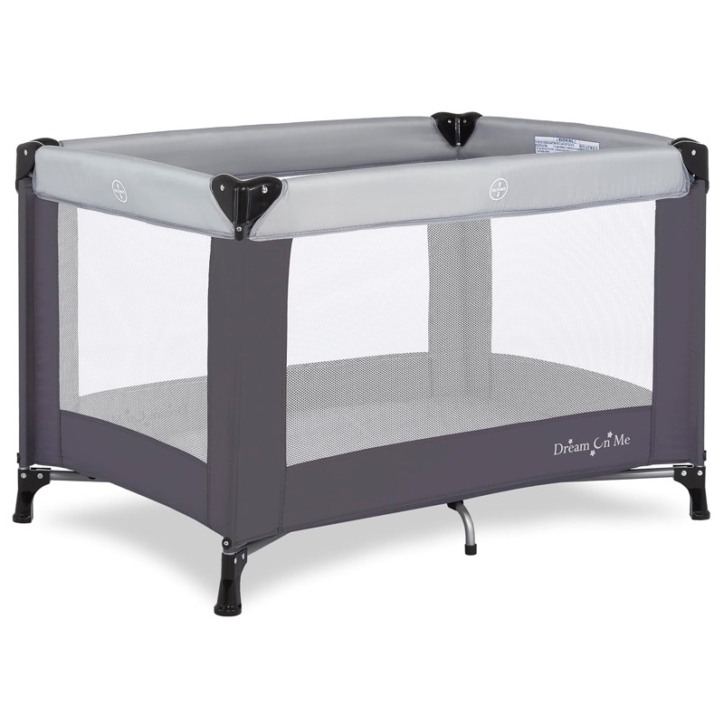 gray dream on me nest portable play yard with mesh sides