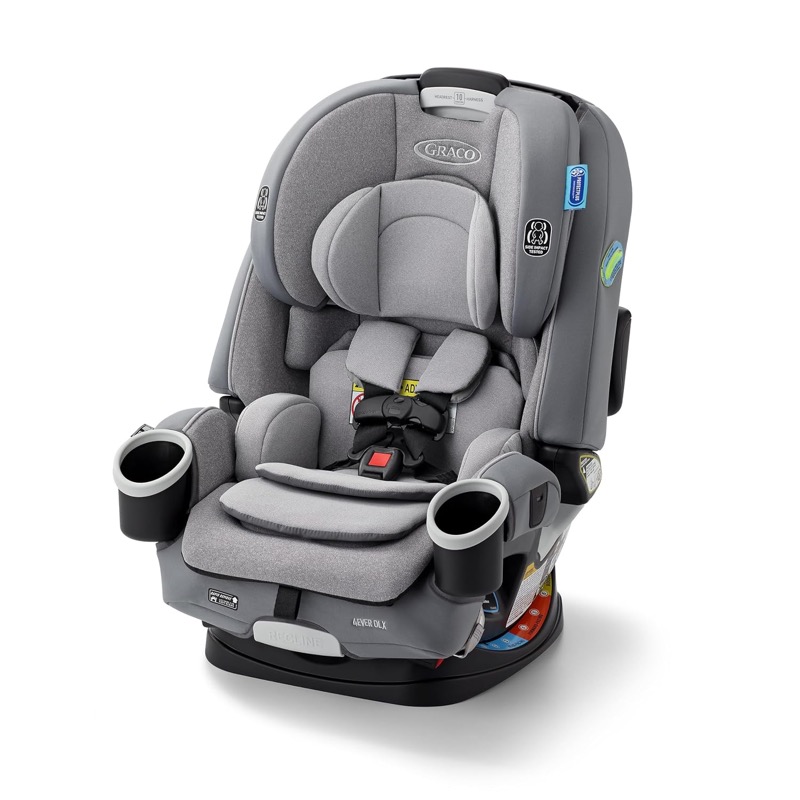 gray graco 4ever dlx all-in-one car seat with a five-point harness and two cup holders