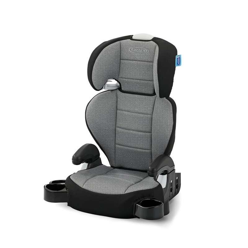 gray and black graco turbobooster highback booster seat with armrests and cup holders