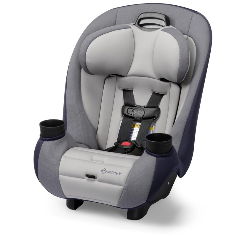 navy and gray safety 1st ellaris convertible car seat with a padded headrest and cup holders