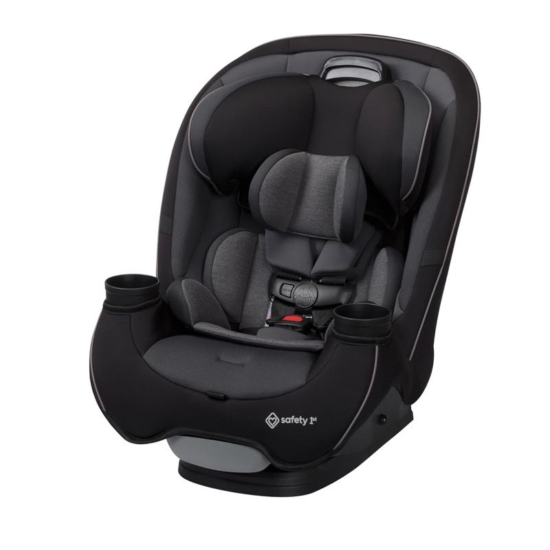 black safety 1st grow and go all-in-one car seat with a five-point harness and padded headrest