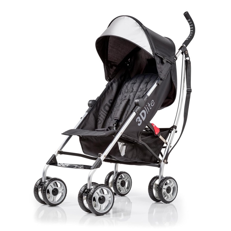 black summer 3dlite umbrella stroller with an aluminum frame, a canopy and a basket under the seat